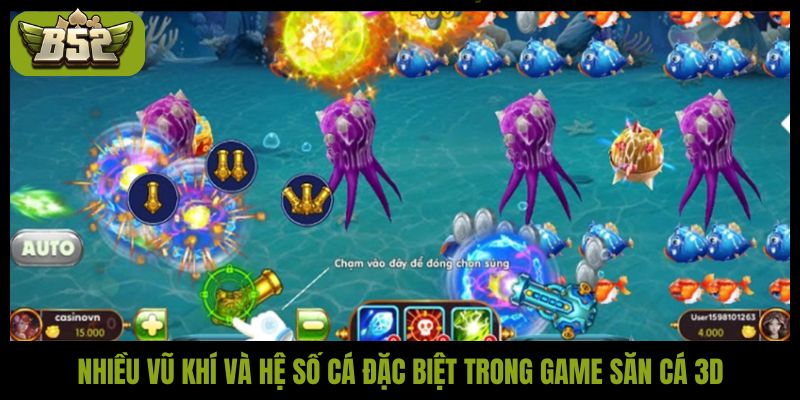 Nhiều vũ khí và hệ số cá đặc biệt trong game săn cá 3D